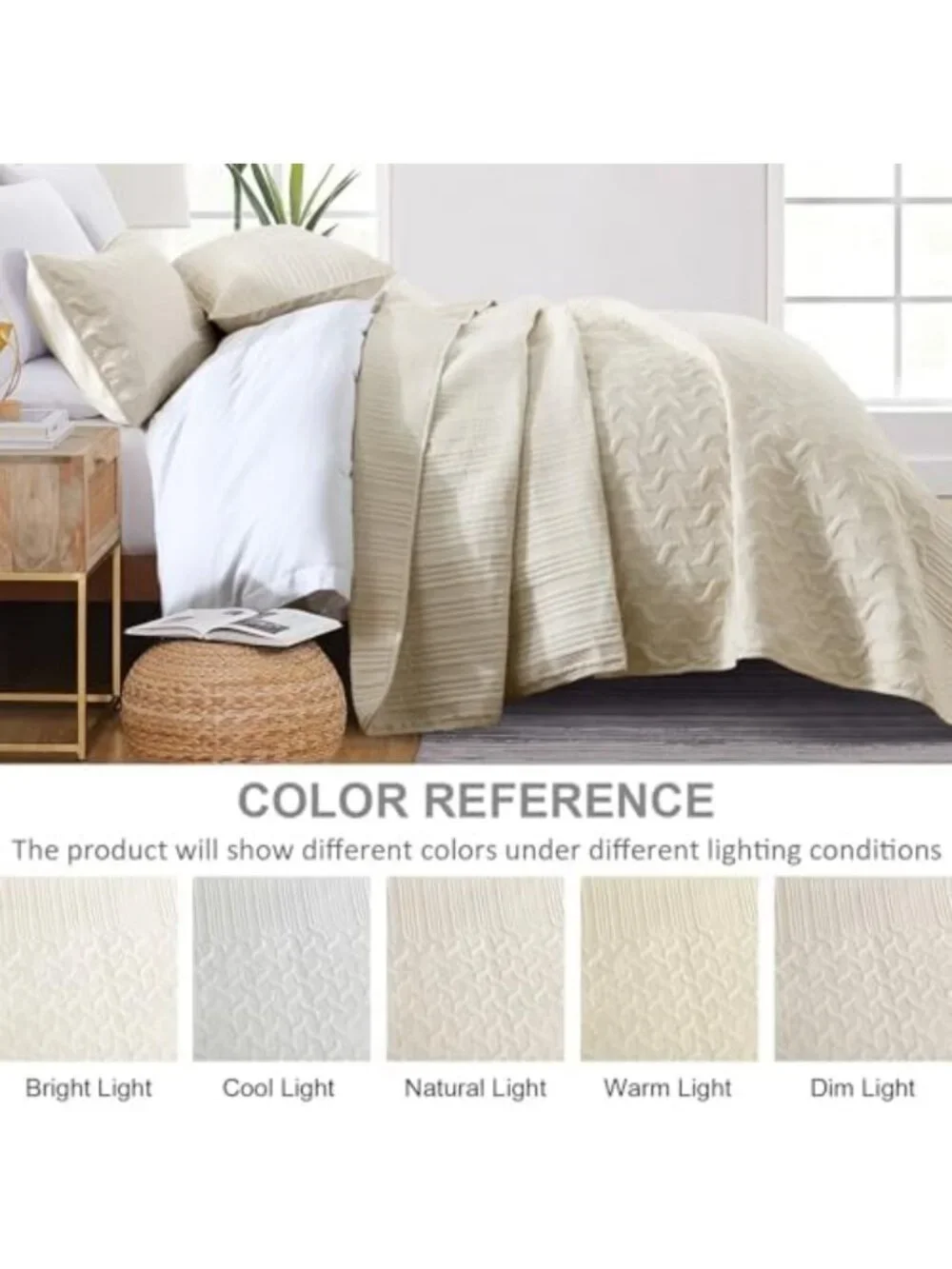 Beige California King Quilt Set, Ultrasonic Wave Bedspread, Cozy Bedding Decor